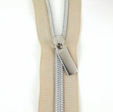 Sallie Tomato #3 Zippers by The Yard, Beige/Nickel