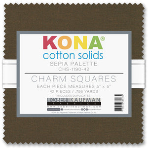 Kona Cotton Solids Charm Pack, Sepia