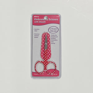 Embroidery Scissors with Sheath, Red and White Polkadot