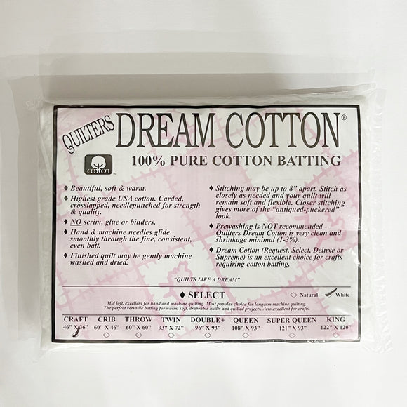 Quilters Dream Cotton Batting, Select Craft, White