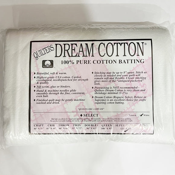 Quilters Dream Cotton Batting, Select Super Queen, White