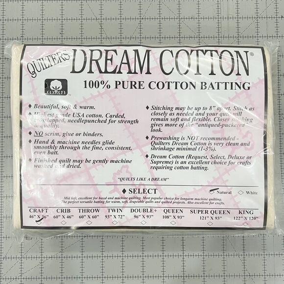 Quilters Dream Cotton Batting, Select Craft, Natural