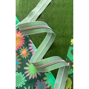 Sassafras Lane #5 Zipper, Green Stripe, Nickel