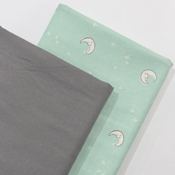 Cozy Flannel Receiving Blanket Kit, Mint Green Moon/Gray