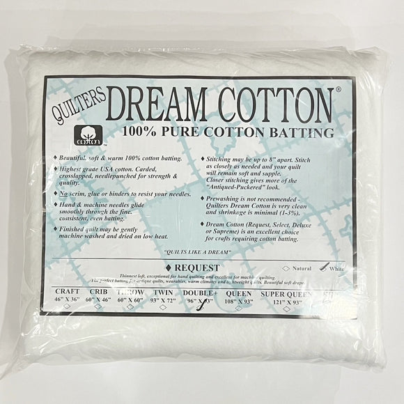 Quilters Dream Cotton Batting, Request Double, White