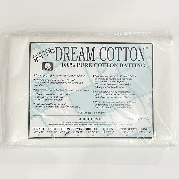 Quilters Dream Cotton Batting, Request Throw, White