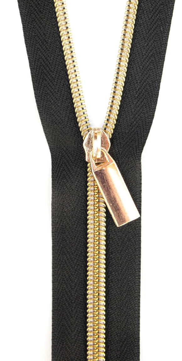 Sallie Tomato #5 Zippers by The Yard, Black/Gold