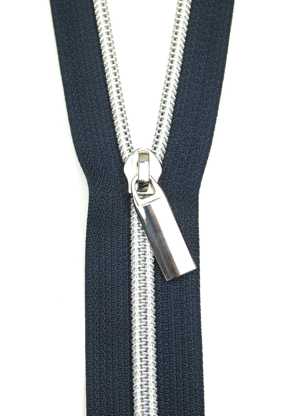 Sallie Tomato #5 Zippers by The Yard, Navy/Nickel