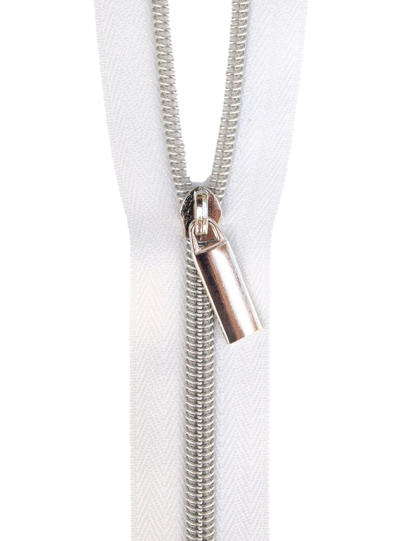 Sallie Tomato #5 Zippers by The Yard, White/Nickel