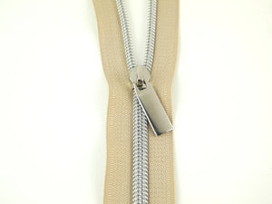 Sallie Tomato #5 Zippers by The Yard, Beige/Nickel