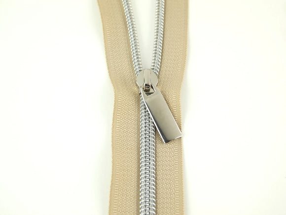 Sallie Tomato #5 Zippers by The Yard, Beige/Nickel