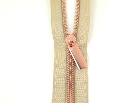 Sallie Tomato #5 Zippers by The Yard, Beige/Rose Gold