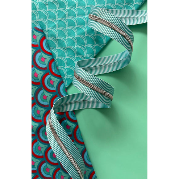 Sassafras Lane #5 Zipper, Teal Stripe, Nickel