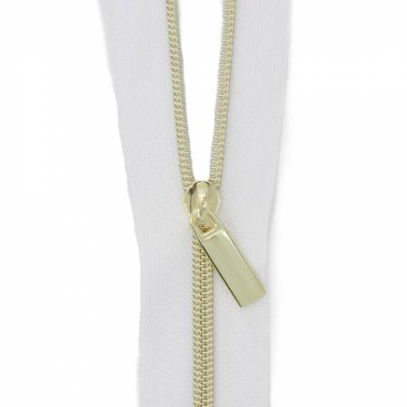 Sallie Tomato #3 Zippers by The Yard, White/Gold