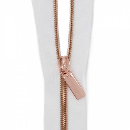 Sallie Tomato #3 Zippers by The Yard, White/Rose Gold