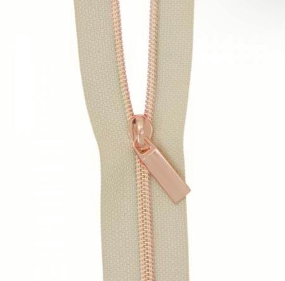 Sallie Tomato #3 Zippers by The Yard, Beige/Rose Gold